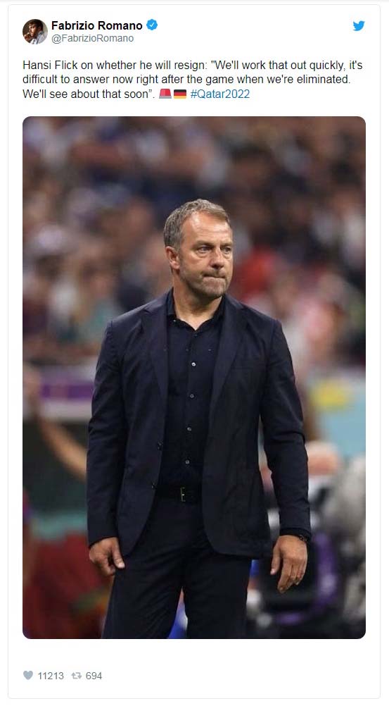 Hansi Flick responds to question on whether to continue as Germany head coach after 2022 FIFA World Cup exit