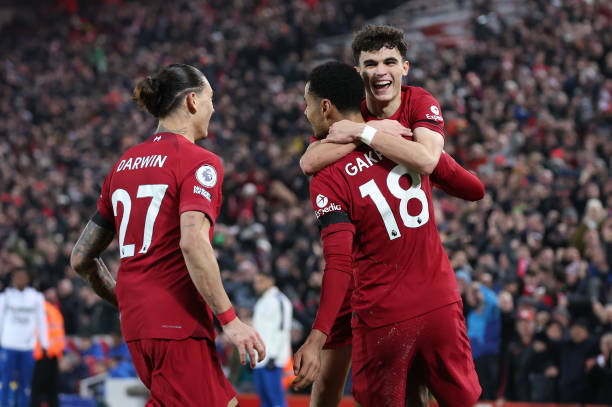 Cody Gakpo scores Liverpool's first goal in Merseyside derby win